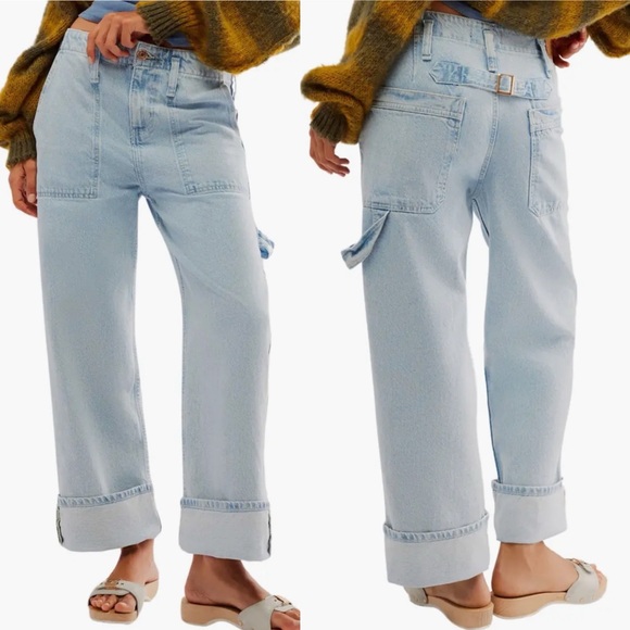 We The Free Major Leagues Mid-Rise Cuffed Jeans Sz 28 Wide Leg Light Stone - Picture 1 of 7